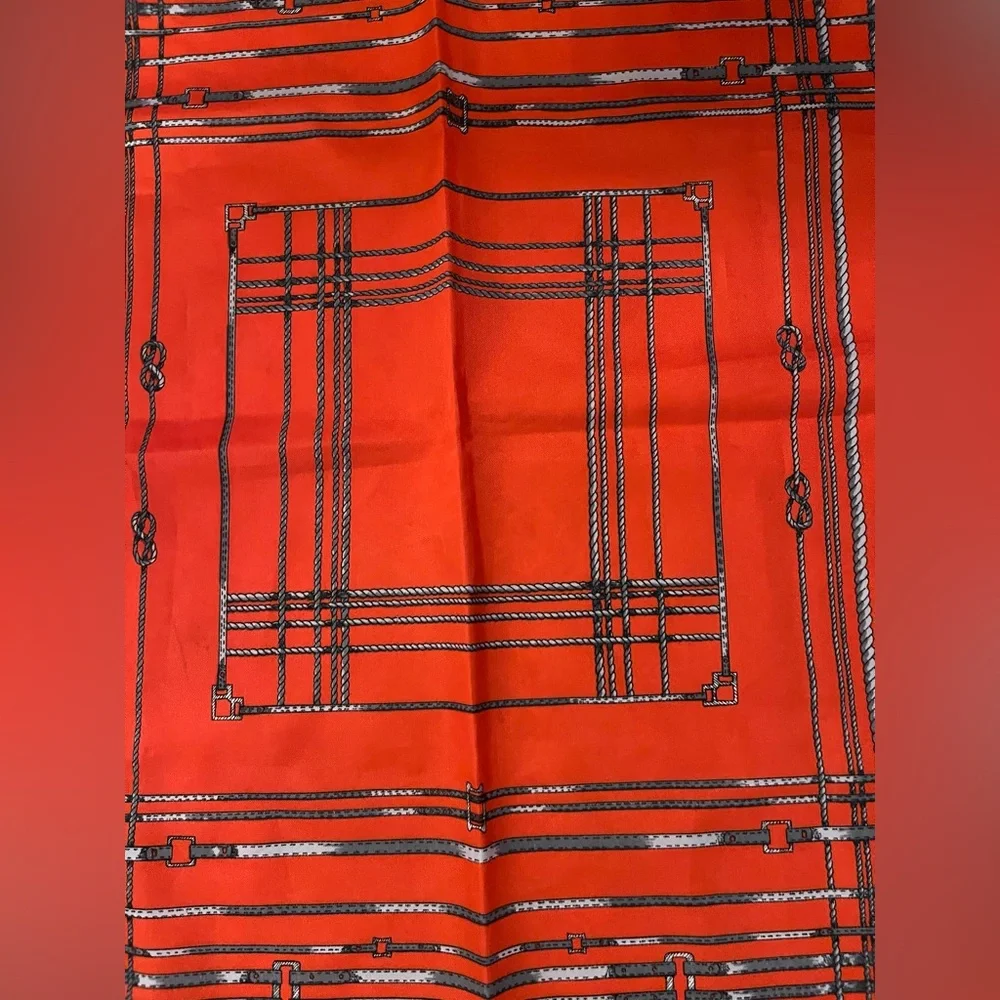 Vintage JAKYMAR Ribbon Scarf | Red & Black Bold Geometric Silk-Like Square - Picture 4 of 7